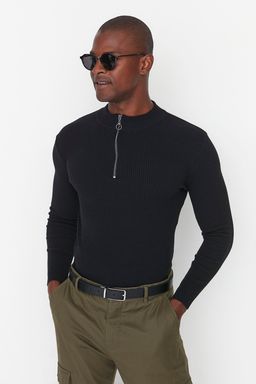 TRENDYOL MAN Siyah Fitted Dar Kal?p Pamuklu Couple/Cift Yar?m Bal?kc? Yaka Fermuarl? Fitilli Kazak TMNAW20KZ1034 - Trendyolmilla фото 11