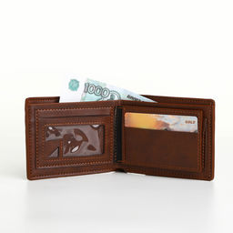 Портмоне мужское «Сайф», без застёжки, отдел для карт, монет, коричневое