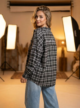 K13552 Рубашка с вышивкой OVER SIZE (хлопок) ЧЕРНЫЙ