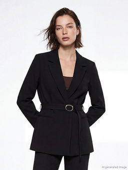 Kemerli Krep Kad?n Blazer Ceket