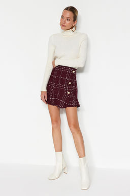 TRENDYOLMILLA Siyah Dugmeli Tuvit Kumas Etek Ucu Volanl? Mini Dokuma Etek TWOAW22ET0155 фото 16