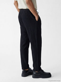 Regular Fit Keten G?r?n?ml? Erkek Pantolon