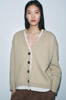 CONTRAST WOOL BLEND CARDIGAN - Zara фото 2
