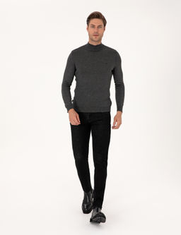 Antrasit Melanj Slim Fit Yar_m Bal_k__ Yaka Basic Triko Kazak - Pierre cardin фото 4