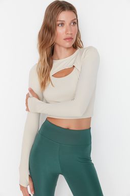 Trendyolmilla Tas Crop Pencere/Cut Out ve Bas Parmak Delik Detayl? Orme Spor Ust/Bluz TWOAW22BZ0481  фото 10