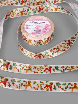 Лента атласная на Пасху Лошадки, 25 мм, 231 м
