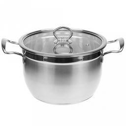 Кастрюля из нержавеющей стали "Цилиндр" 5,2л, д22см h15см, s0,50мм, стеклянная крышка, металлические ручки, с теплораспределительным дном 0,5см, цветная коробка (Китай)