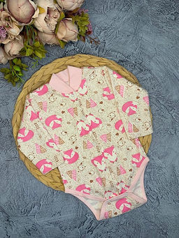 Боди интерлок с длинным рукавом, арт.C-BD132-IT, лисы, розовый