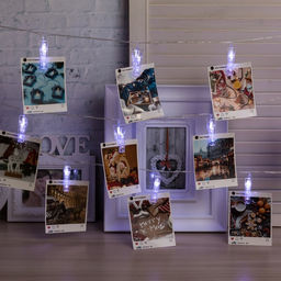 Гирлянда Нить 4.5 м с насадками Прищепки, IP20, прозрачная нить, 20 LED, свечение белое 220 В