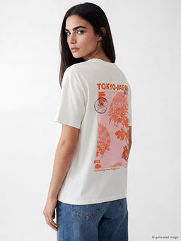 Bisiklet Yaka Tokyo Bask?l? Kad?n Ti??rt