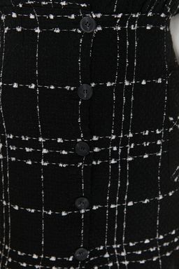 TRENDYOLMILLA Ekru Ekose / Kareli V Yaka Mini Dokuma Jile Elbise TWOAW21EL0319 фото 4