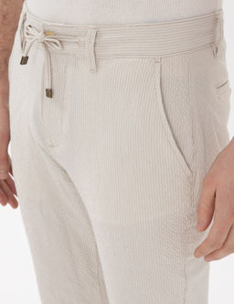 Bej Slim Fit Gofre Yazl_k Kanvas Pantolon