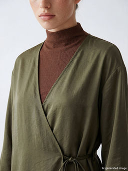 Kruvaze Yaka Dokulu Modal Kar???ml? Kad?n Kimono