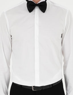 Beyaz Slim Fit Pamuk Kar___ml_ Man_etli Smokin G_mlek