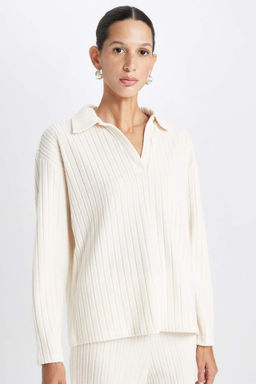 Relax Fit Polo Yaka Basic Duzl Fitilli Kaskorse Uzun Kollu Tisort - Defacto фото 5