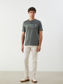 Bisiklet Yaka Bask?l? Penye Erkek Ti??rt