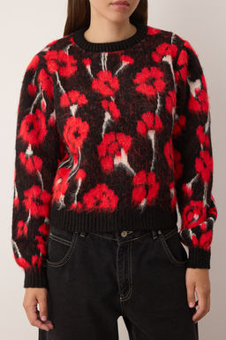 Siyah Yumusak Dokulu Cicekli Triko Kazak TWOAW26KZ00146 - Trendyolmilla фото 3