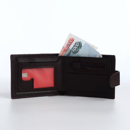 Портмоне мужское на кнопке, отдел для карт, монет, коричневое