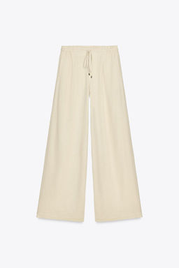 LINEN BLEND WIDE-LEG TROUSERS WITH BELT - Zara фото 10