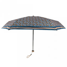 Зонт-мини механический Орнамент ткань эпонж (полиэстер) + черное УФ-покрытие, 6 лучей, д/купола 90см, 5 сложений, 17см в сложенном виде, механизм против ветра, пластмассовая ручка, цвет бирюзовый, 225гр (Китай) - Домашняя Мода фото 2