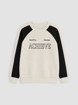 Bisiklet Yaka Bask?l? Erkek ?ocuk Sweatshirt