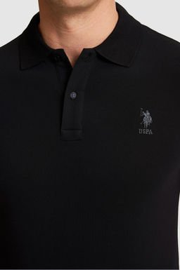 Erkek Siyah Slim Fit Polo Yaka Basic Ti__rt