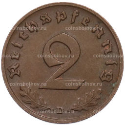 Монета 2 рейхспфеннига 1939 года D Германия