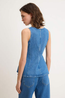 Mavi Ask_l_ Peplum %100 Pamuk Denim Bluz TWOSS26BZ00196 - Trendyolmilla фото 4