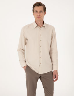 Bej Slim Fit Uzun Kollu Basic G_mlek