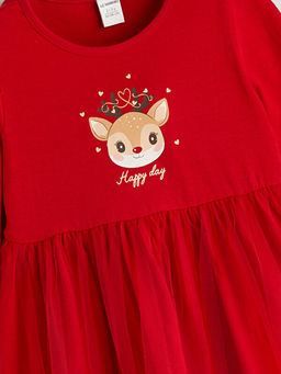 Bisiklet Yaka Y?lba?? Temal? K?z ?ocuk Elbise