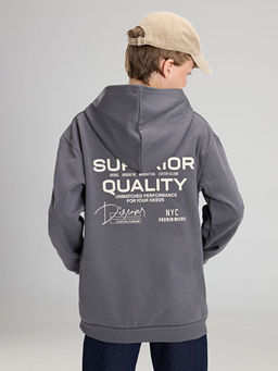 Kap??onlu Bask?l? Erkek ?ocuk Sweatshirt