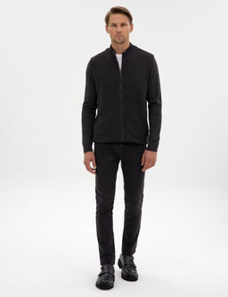 Koyu Antrasit Melanj Slim Fit Fermuarl_ Triko H_rka
