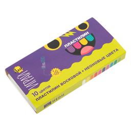 Лео Играй Пластилин восковой. Неоновые цвета LPMCF-0110 120 г ( в картонной упаковке ) 10 цв. СК/Уценка .