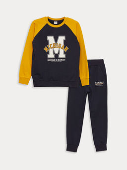 Bisiklet Yaka Bask?l? Uzun Kollu Erkek ?ocuk Sweatshirt ve E?ofman Alt?