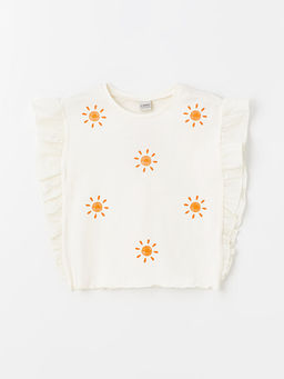 Bisiklet Yaka Bask?l? K?sa Kollu K?z ?ocuk Ti??rt