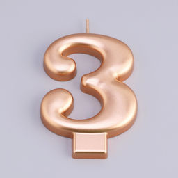 Цена за 3 шт. Свеча для торта «Европейская ГИГАНТ», цифра 3, 7 см, розовое золото