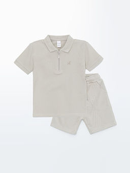 Polo Yaka Nak??l? Erkek Bebek Ti??rt ve ?ort 2li Tak?m