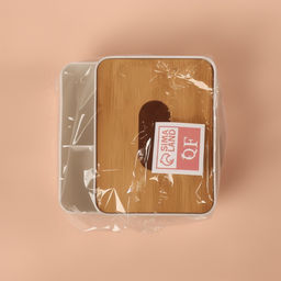 Цена за 2 шт. Органайзер для хранения «BAMBOO», с крышкой, 3 секции, 16×15×10 см, белый, коричневый