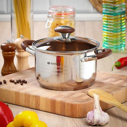 Кастрюля нержавеющая сталь 3л крышка стекло Веллингтон GS-01415-18CA серебр /DANIKS/