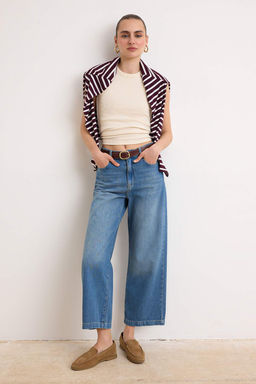 Mavi Kemerli Yuksek Bel Bilek Boy Wide Leg Jeans TWOSS26JE00317