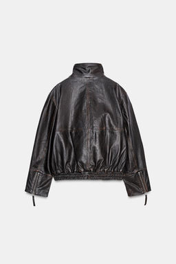 100% LEATHER BOMBER JACKET ZW COLLECTION LIMITED EDITION - Zara фото 17