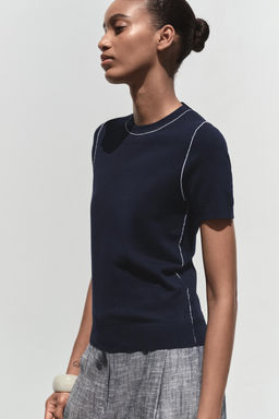 SHORT SLEEVE KNIT TOP WITH PIPING - Zara фото 35