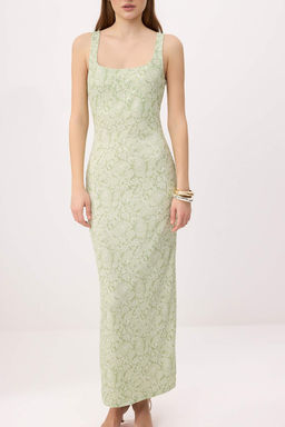 Yesil Cicekli Shift/Duz Carmen Yaka Kolsuz Esnek Orme Elbise TWOSS26EL00472 - Trendyolmilla фото 3