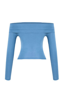 Indigo Carmen Yaka Crop/K?sa Esnek Orme Bluz TWOAW25BZ00008