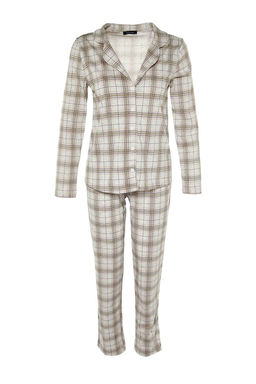 Trendyolmilla Bej %100 Pamuklu Ekoseli Orme Pijama Tak?m? THMAW20PT0266  фото 12
