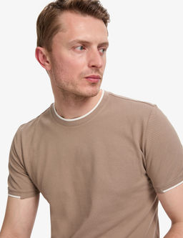 Kahverengi Slim Fit %100 Pamuk Bisiklet Yaka Ti__rt
