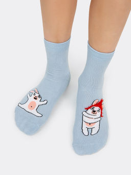 Цена за 5 пар! Детские махровые носки в оттенке туман с зайчиком - Mark formelle фото 2