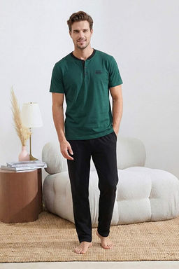 Ye_il Regular/Normal Kesim D__meli Yaka Nak__ Detayl_ Pamuklu Pijama Tak_m_ TMNSS26PT00046