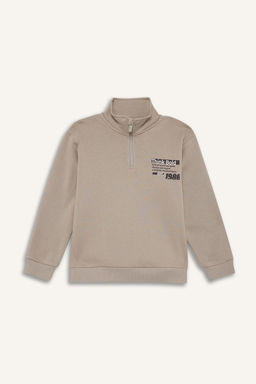 Yar_m Fermuarl_ __i Yumu_ak T_yl_ Bask_l_ Sweatshirt Erkek _ocuk - Defacto фото 7