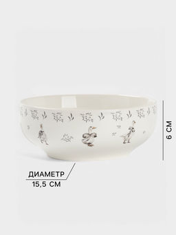 Салатник Доляна «Гуси», фарфор, 650 мл, 15.5×6 см, белый